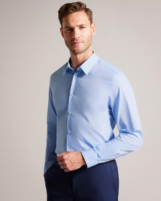 Chemises Ted Baker Long Sleeve Spot Bleu Homme | DCK-60216891